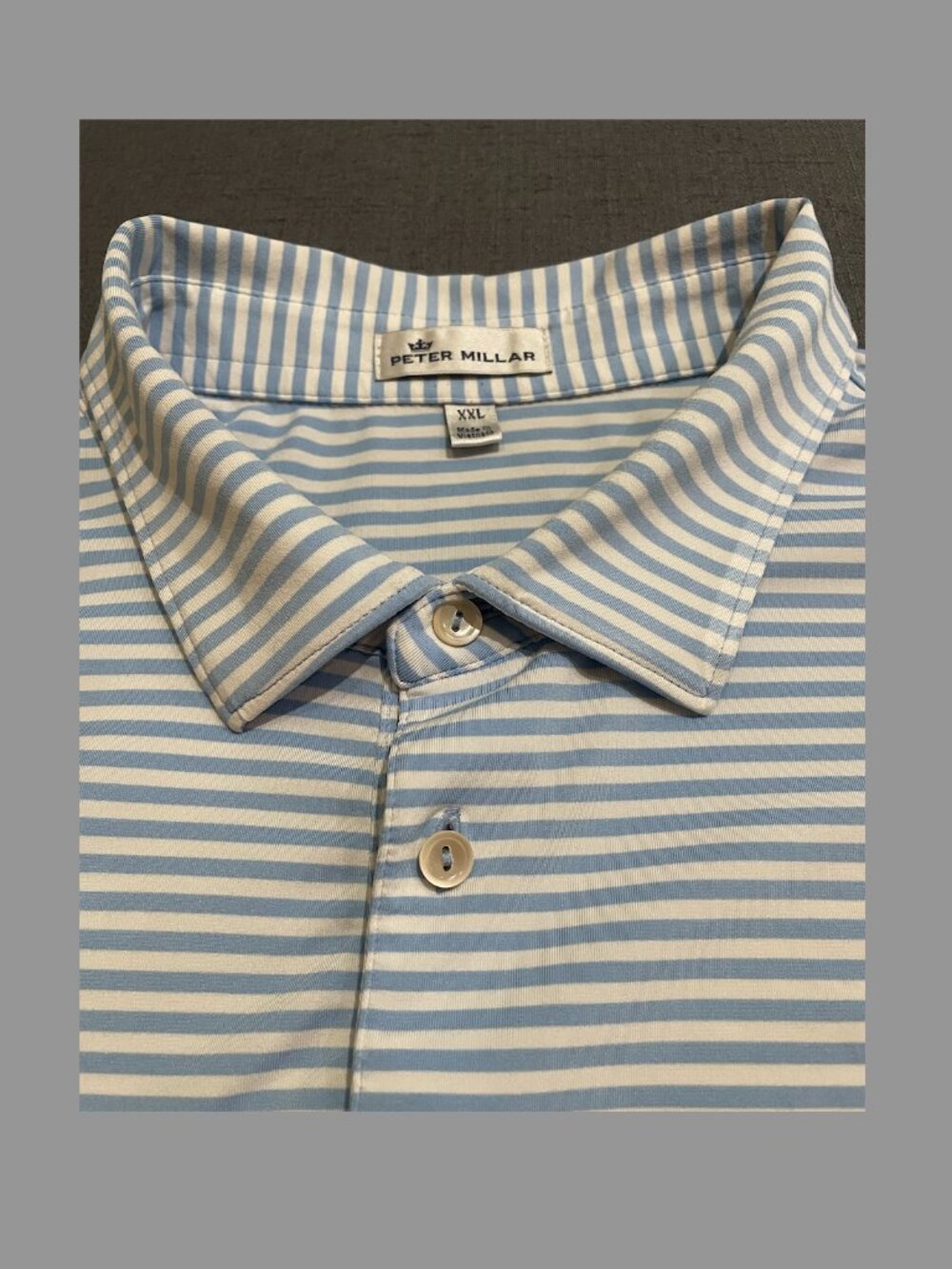 Peter Millar Performance Golf Polo Shirt Men's XXL Light Blue White Stripe